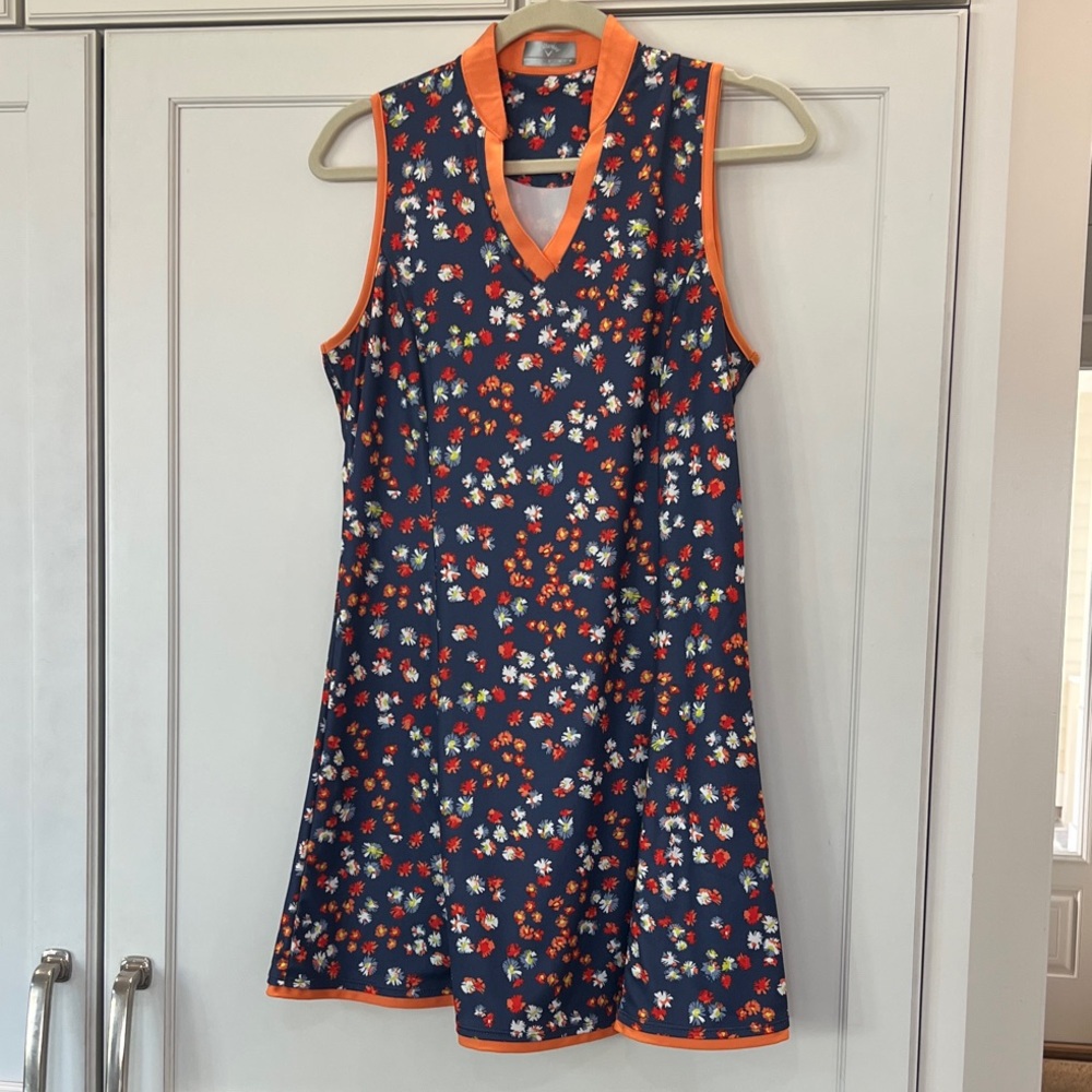 Callaway Navy and Orange Floral Womens Dress
